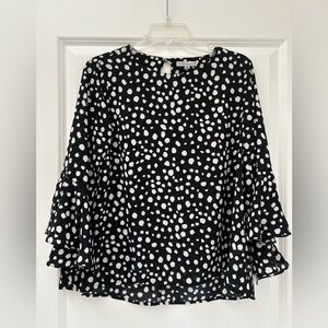 Wishlist Black and White Ruffled Flutter Sleeve Blouse